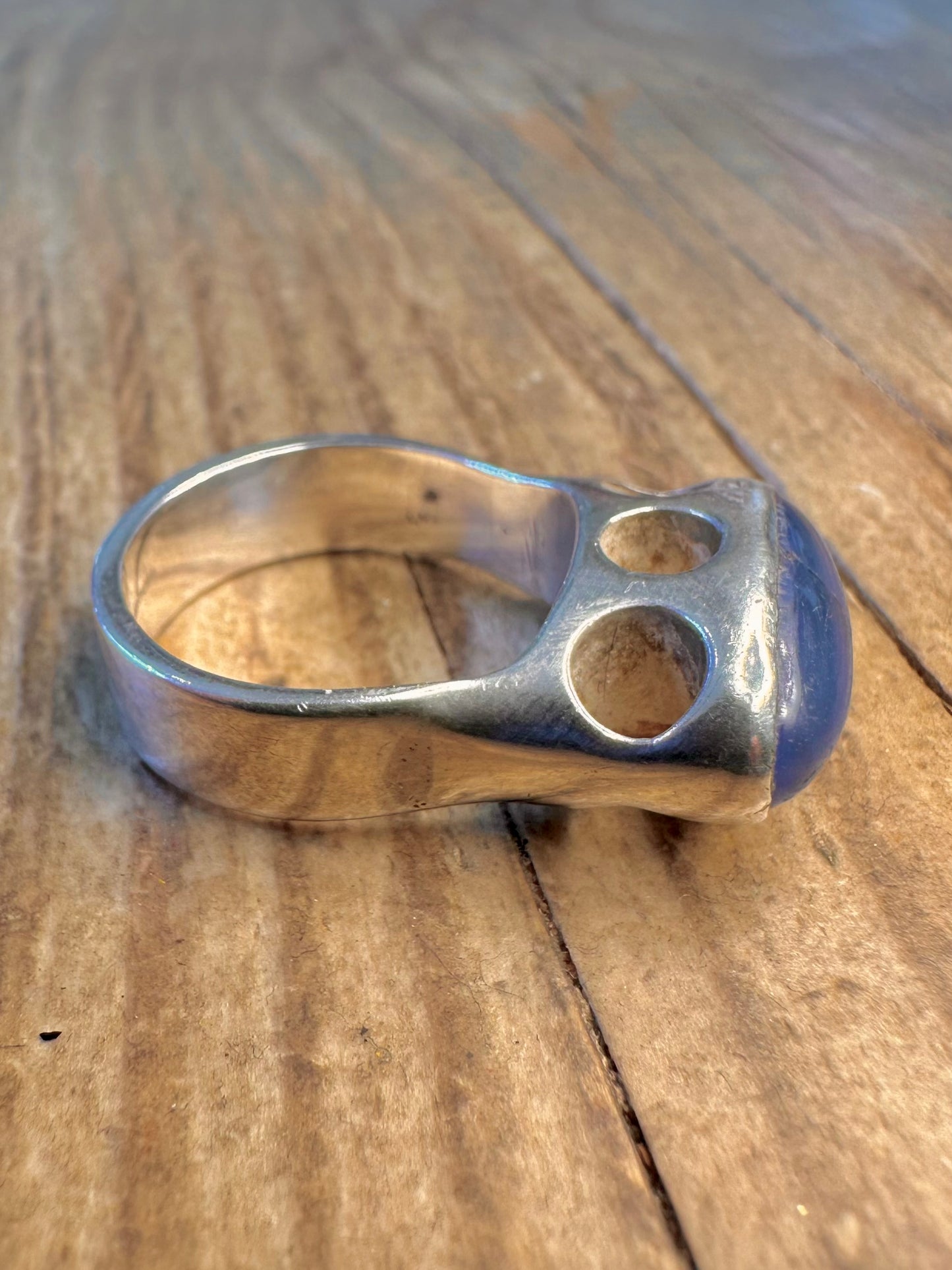 Abstract 2009 Lapis Circle Cut Out 925 Sterling Silver Size P Ring