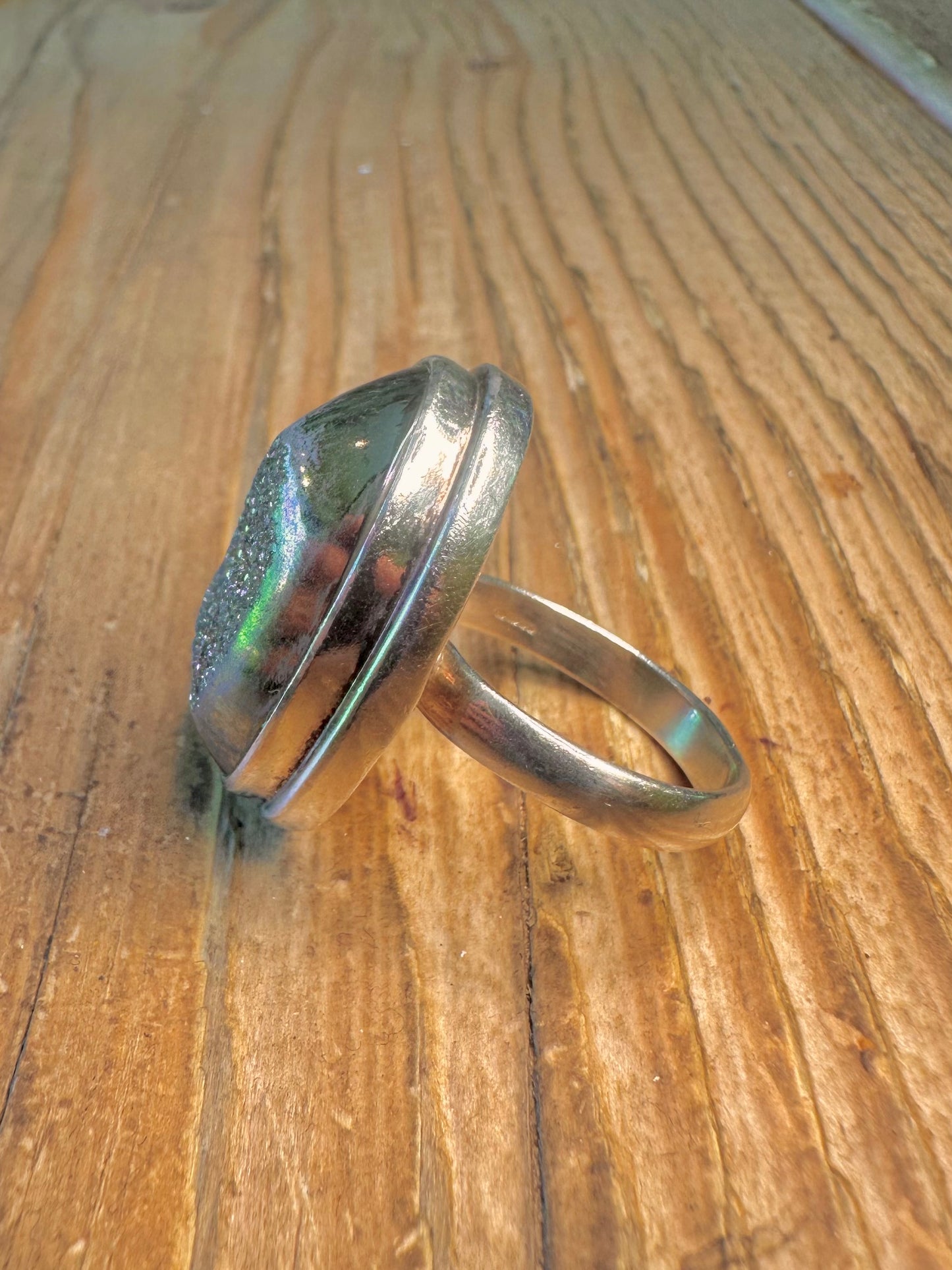 Large Oval Drusy Purple 925 Sterling Silver Size S Ring