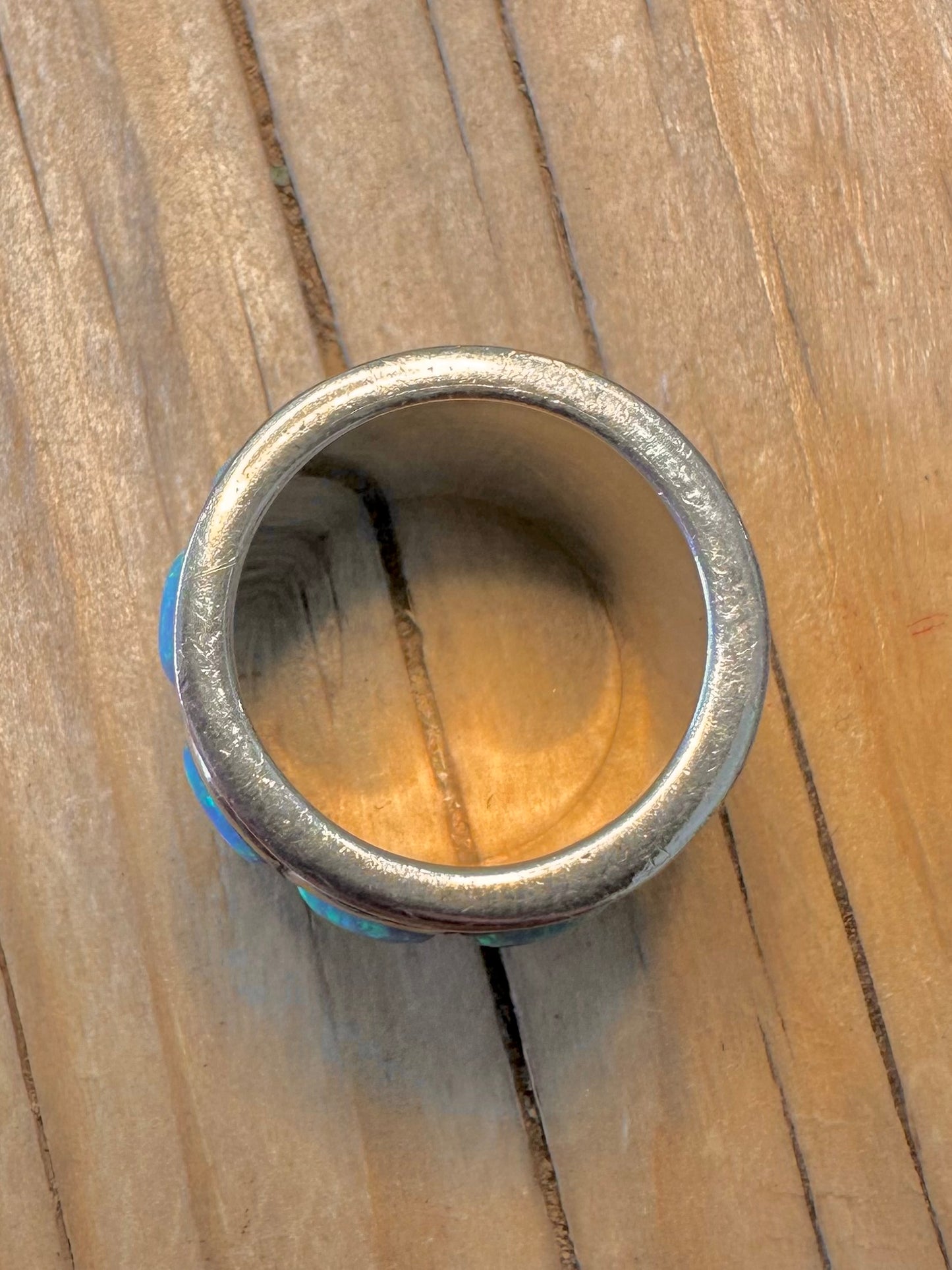 Vintage Opal Spinner Gold Plated Edge and 925 Silver Size L Ring