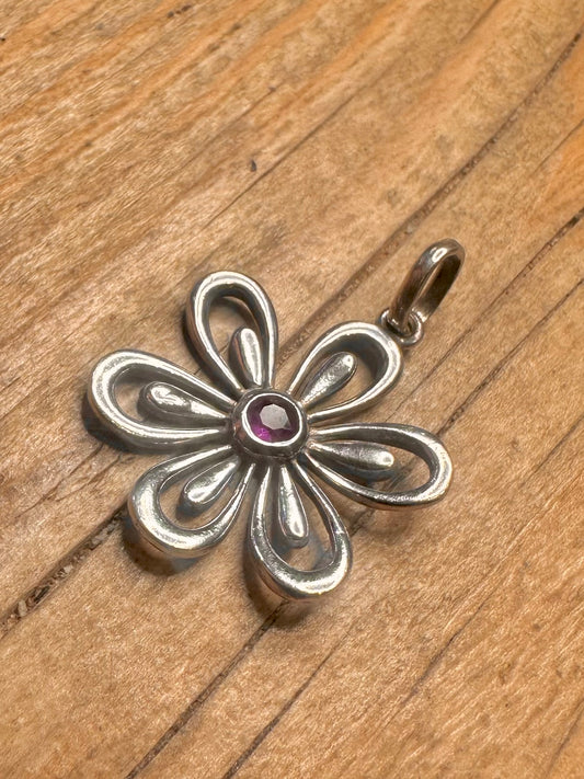 Vintage Amethyst Flower 925 Sterling Silver Pendant