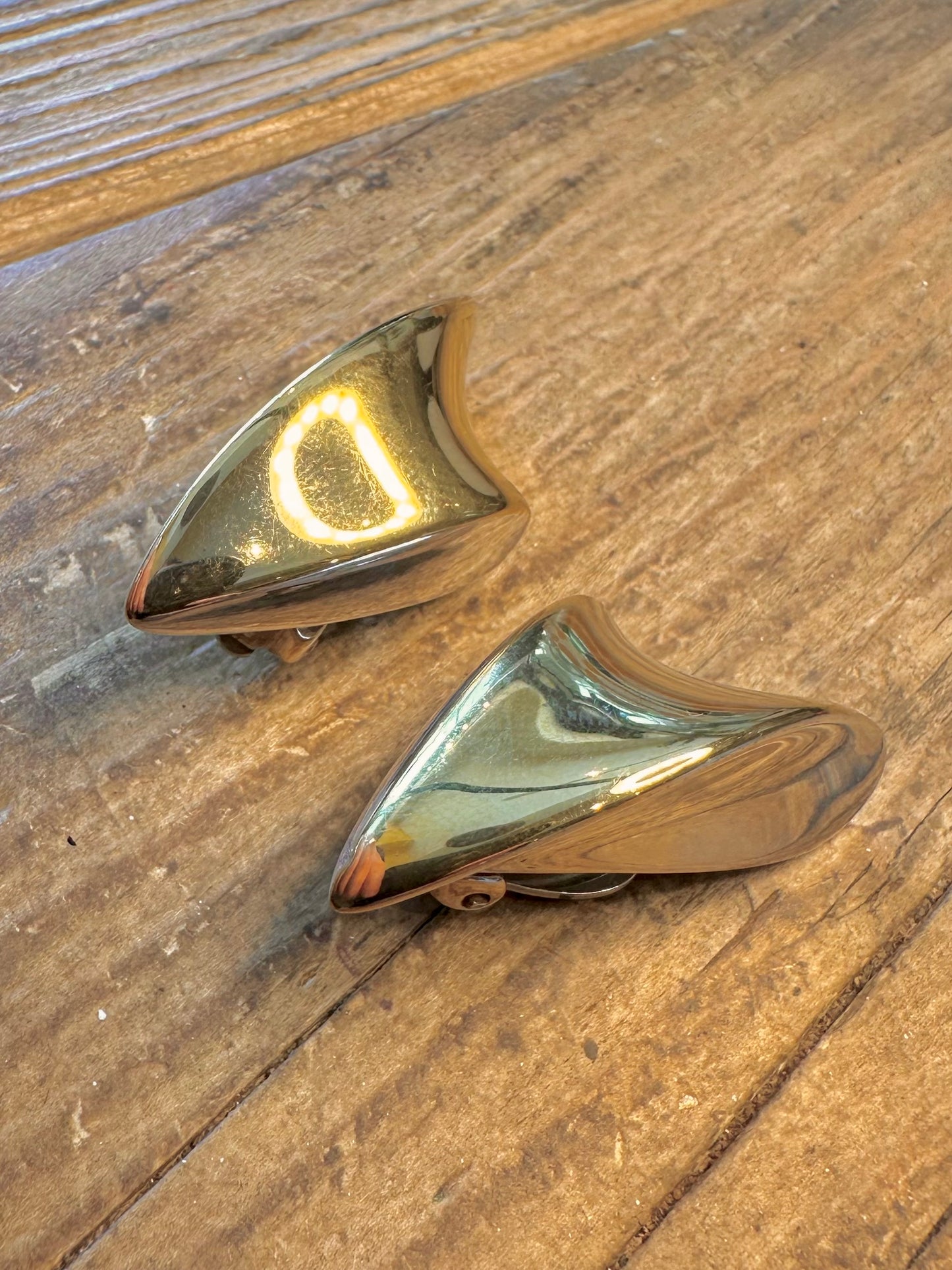 Abstract 1998 Shaped Maker TDLd Clip On Gold on Silver 925 Sterling Silver Earrings