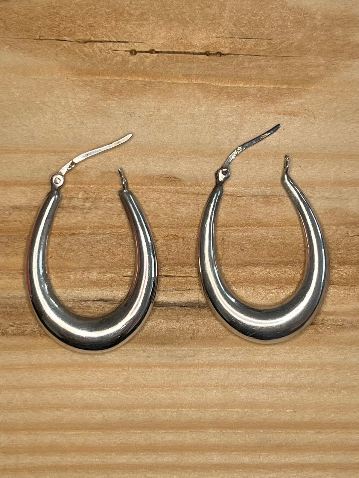 Chunky Elongated 925 Sterling Silver Hoop Earrings
