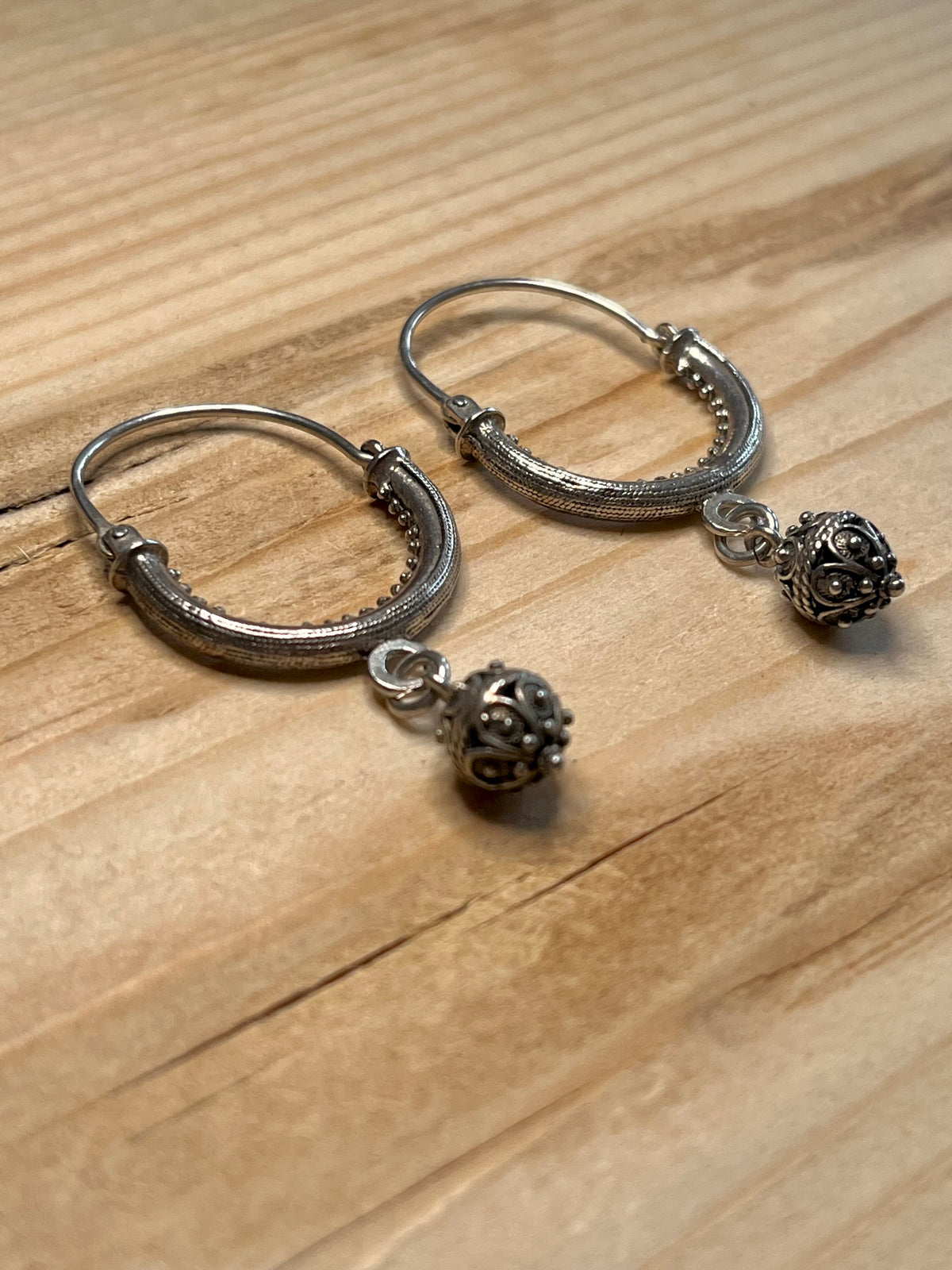 Ornate Style Dangling Hoops 925 Sterling Silver Earrings