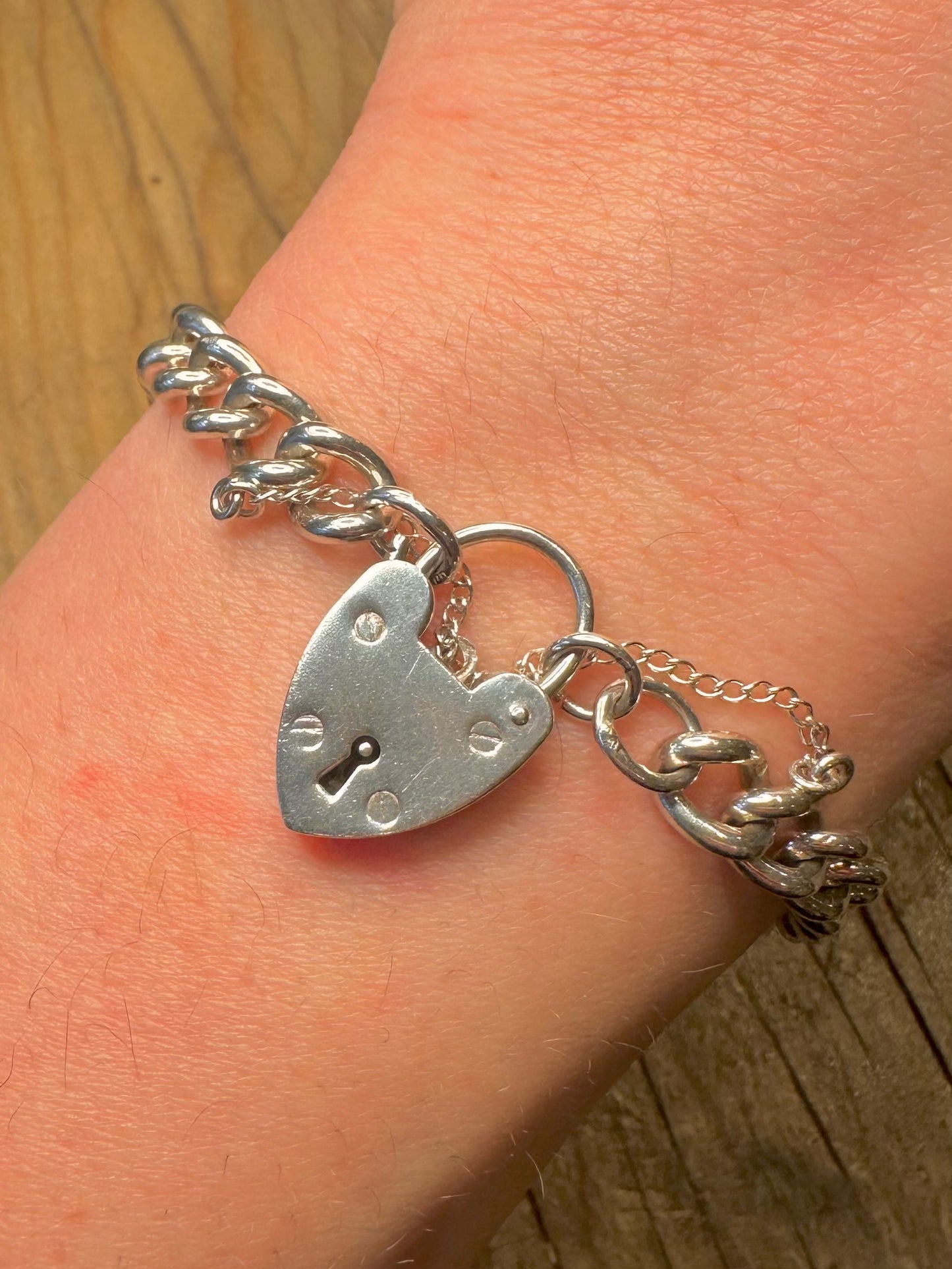 Vintage 1978 Georg Jensen Ltd Panzerkette Herz Vorhängeschloss 925 Sterling Silber 19 cm Armband