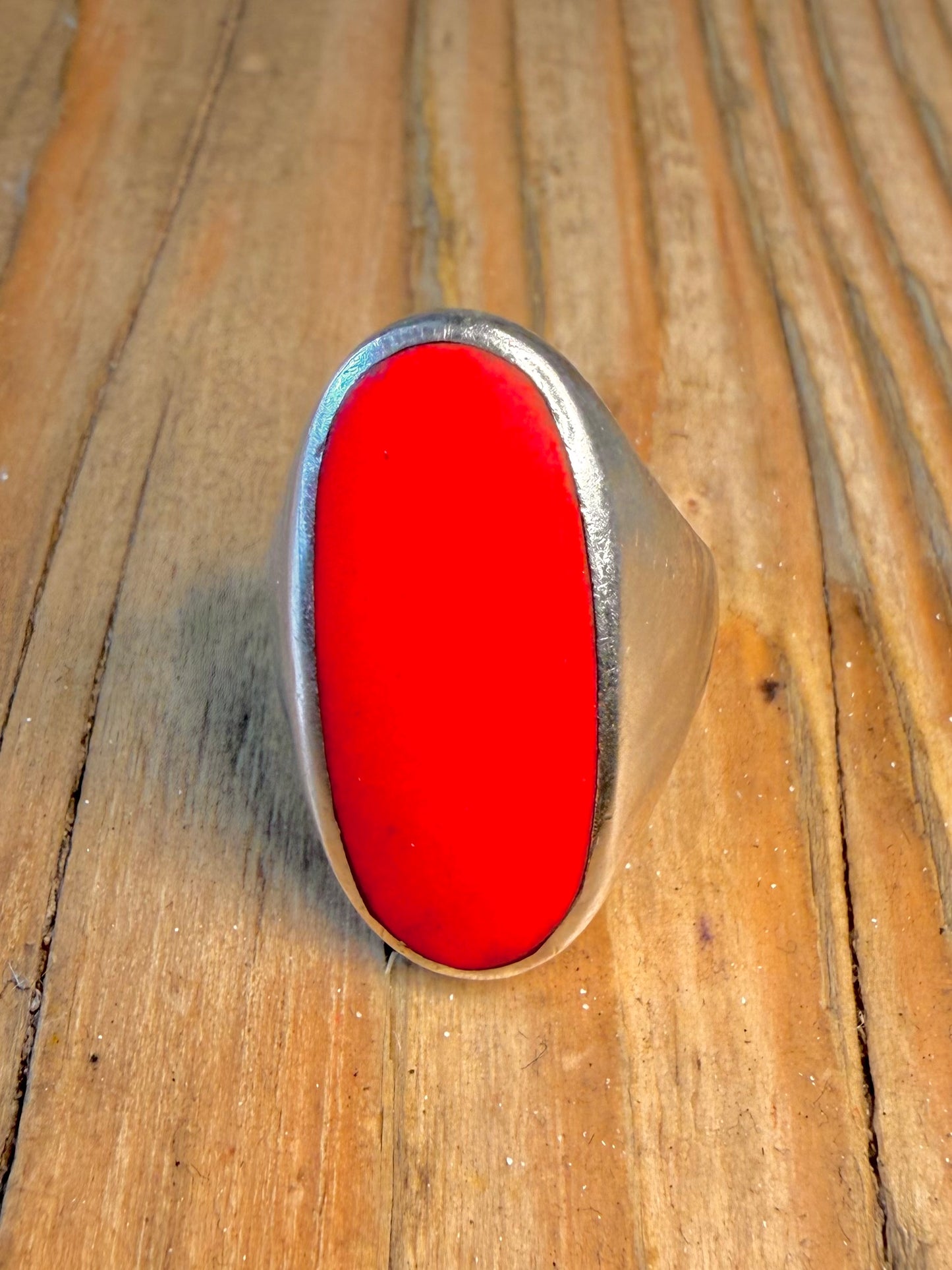 Oval Red 925 Sterling Silver Size P1/2 Ring