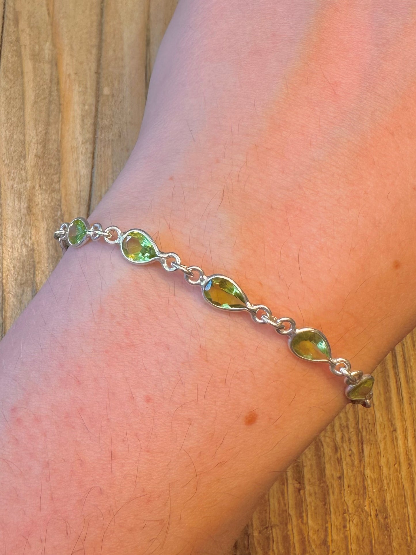 Peridot Teardrop Faceted 925 Sterling Silver 7 to 7.5 inch Bracelet