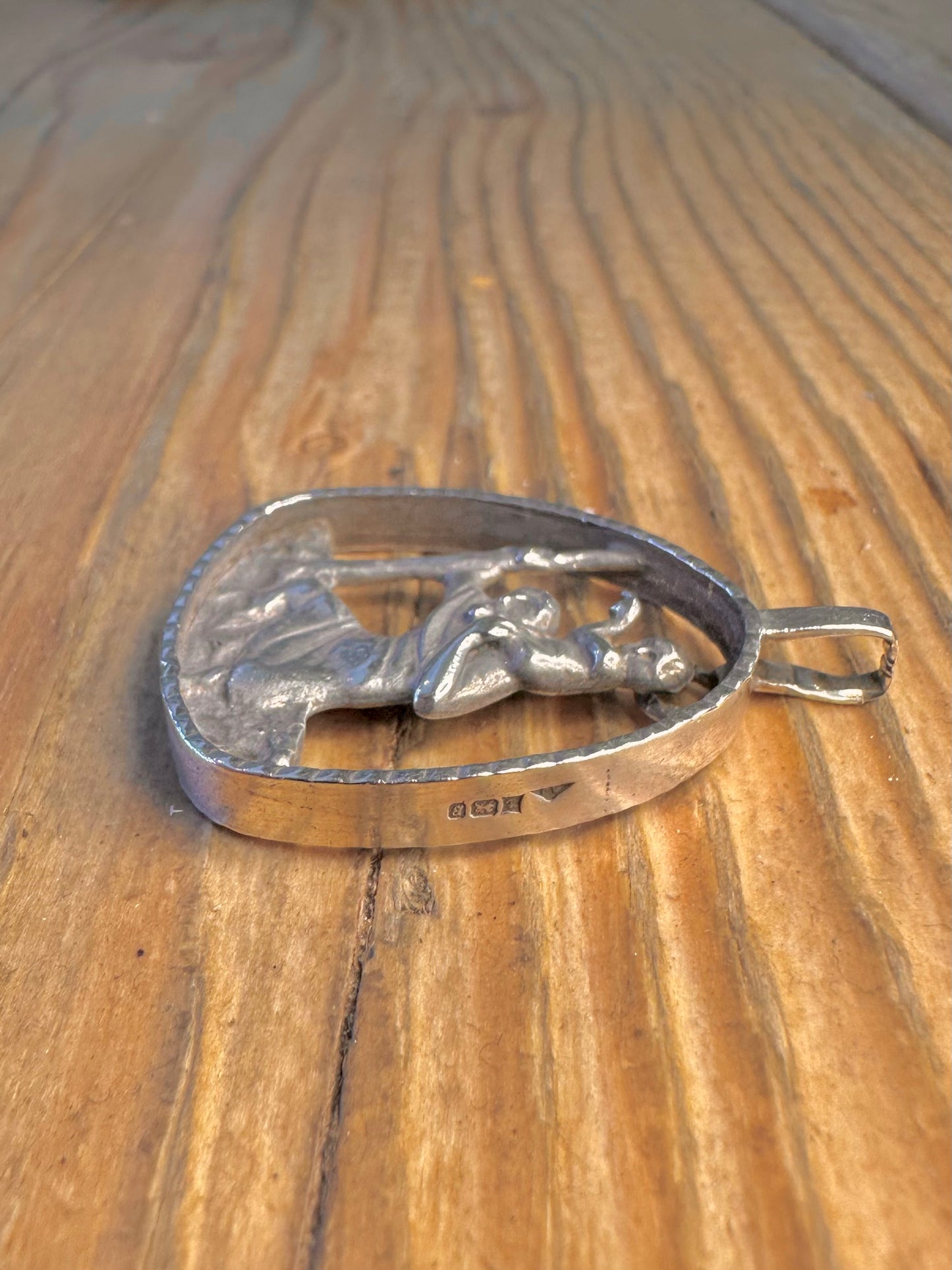 Unique St Christopher 1976 Pierced Design Textured 925 Sterling Silver Pendant