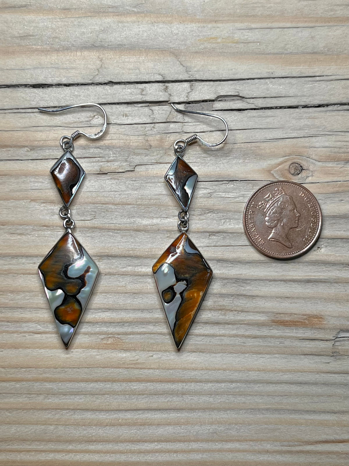 Conus Shell Double Diamond 925 Sterling Silver Drop Earrings