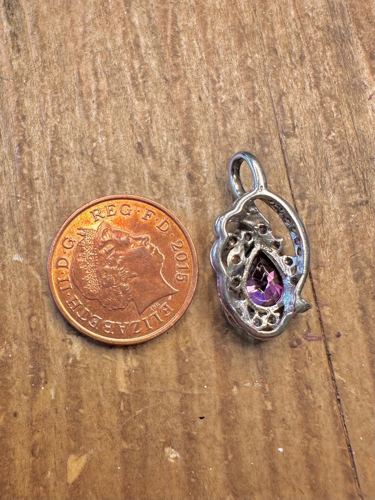 Purple Teardrop and CZ Stone 925 Sterling Silver Pendant