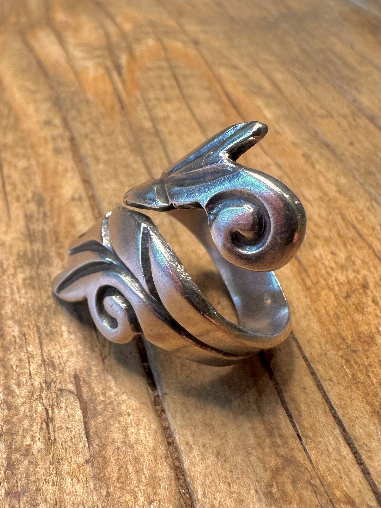 Blatt Überlappend Mexiko A.Cazares 925 Sterling Silber Ring Größe K
