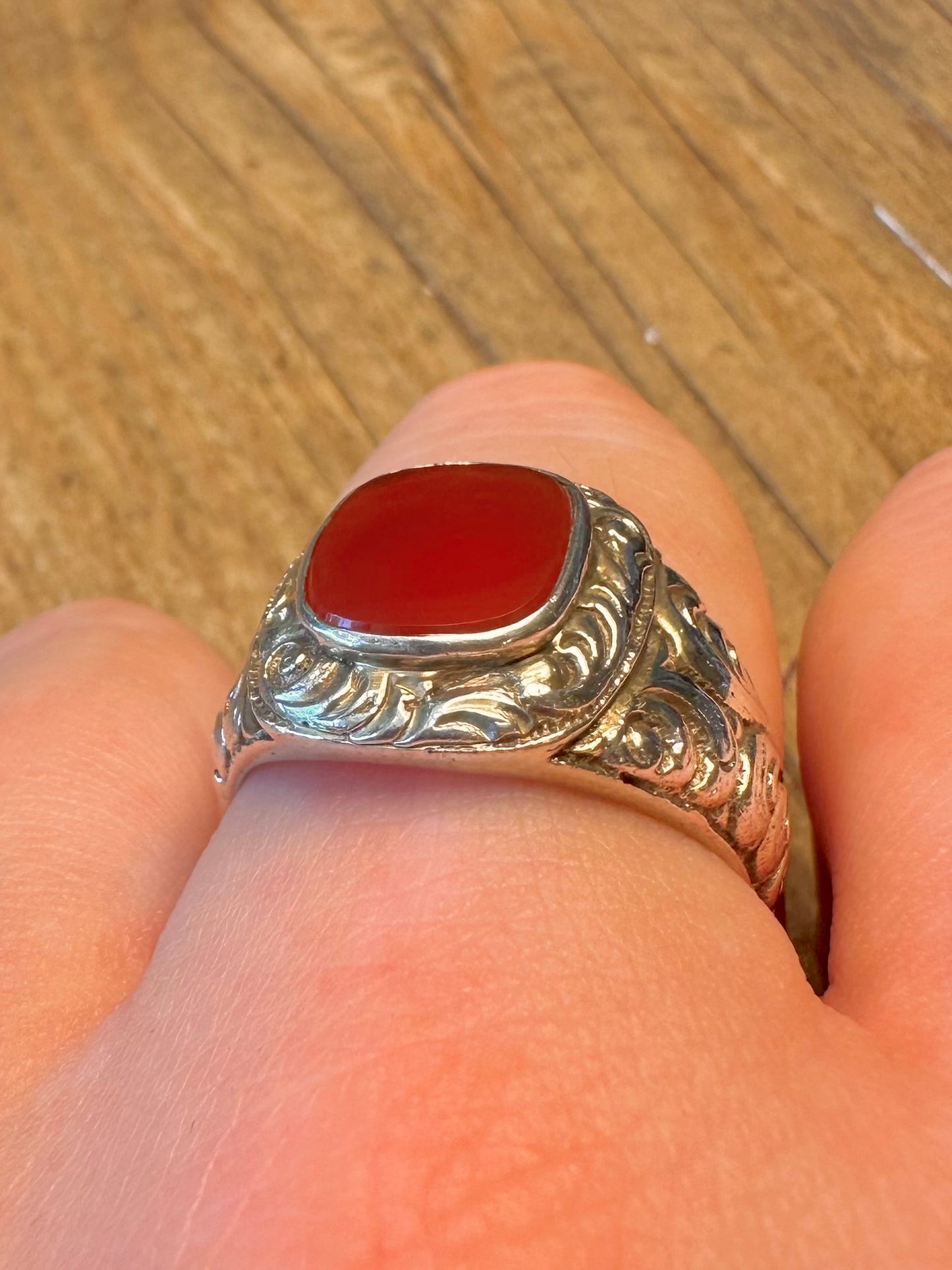 Carnelian Signet Swirl German 830 Silver Size V Ring