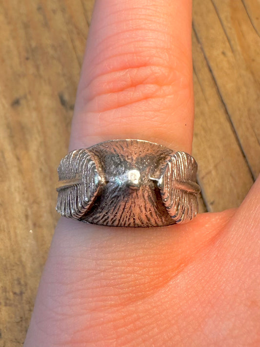 Pointed Leaf Textured 925 Sterling Silver Size M Ring