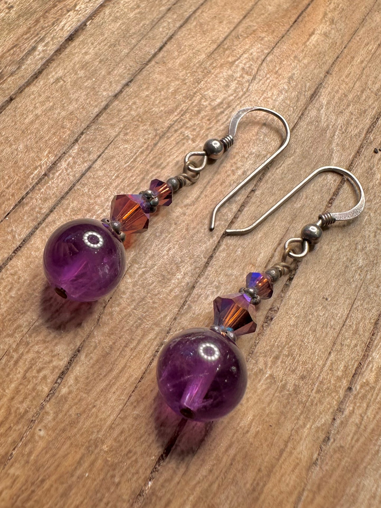 Vintage Amethyst Bead Dangle 925 Sterling Silver Earrings
