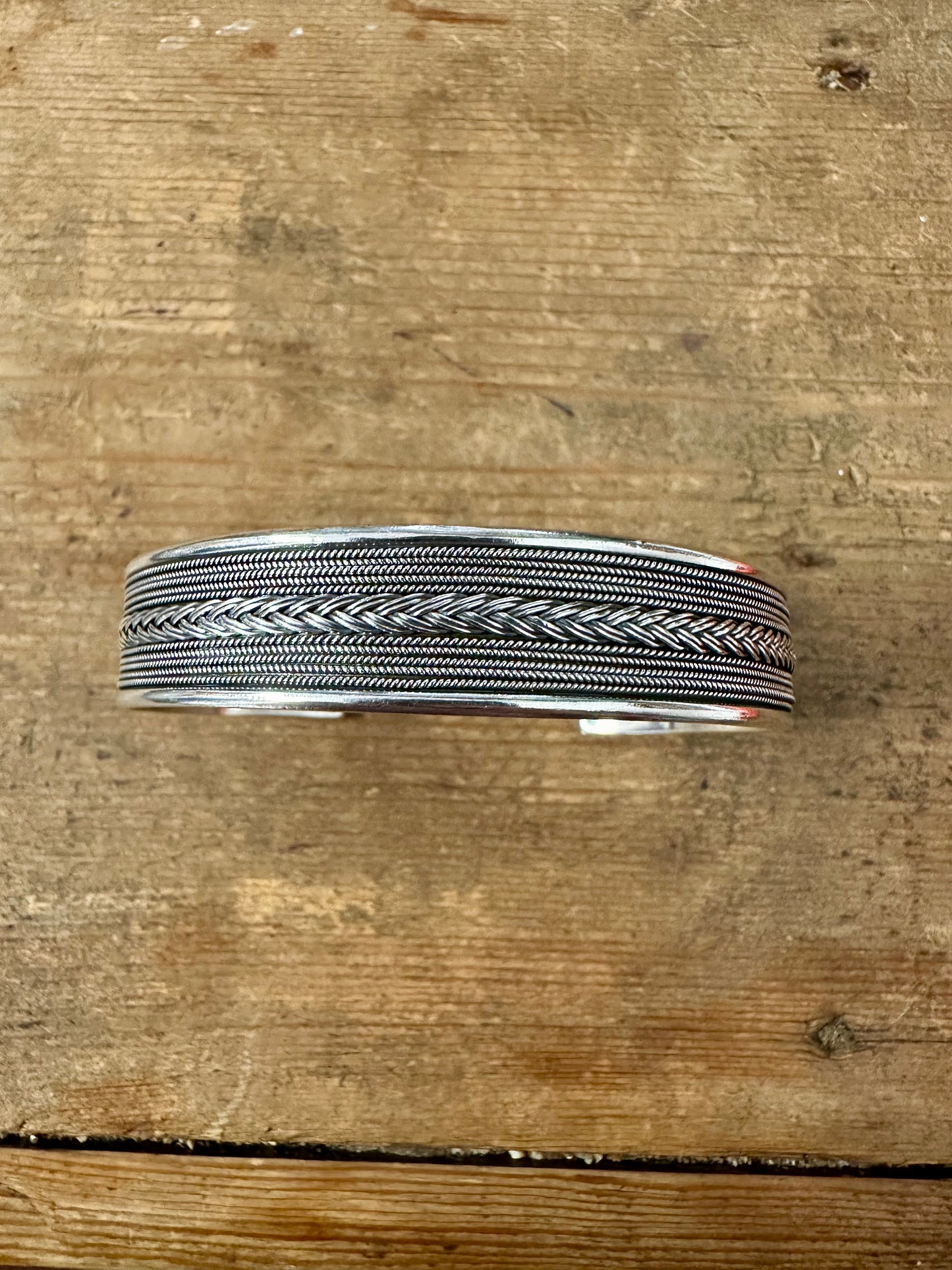 Vintage Tribal Woven Cuff 925 Silver Bangle