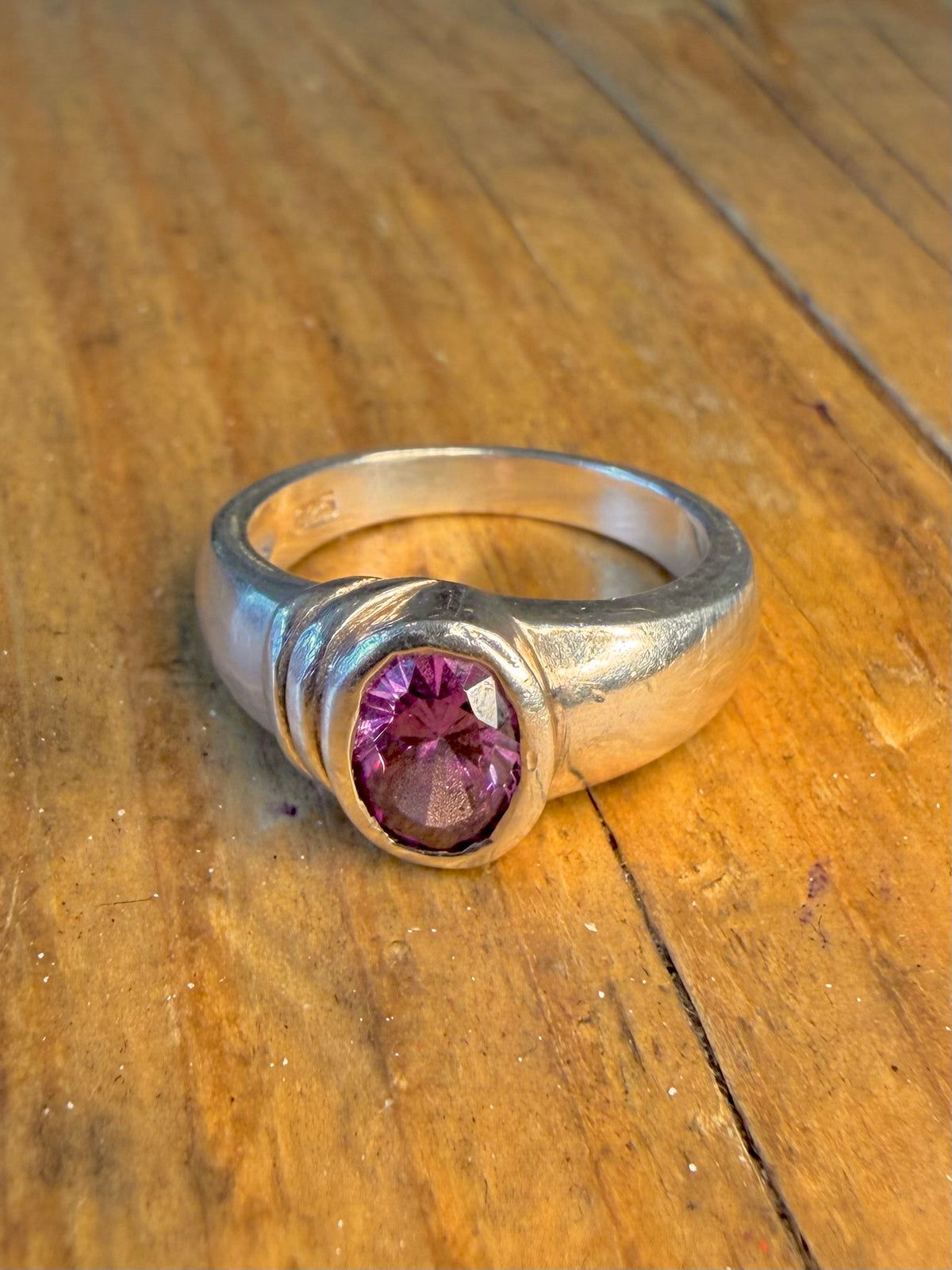 Amethyst Modernist 925 Sterling Silver Size K Ring