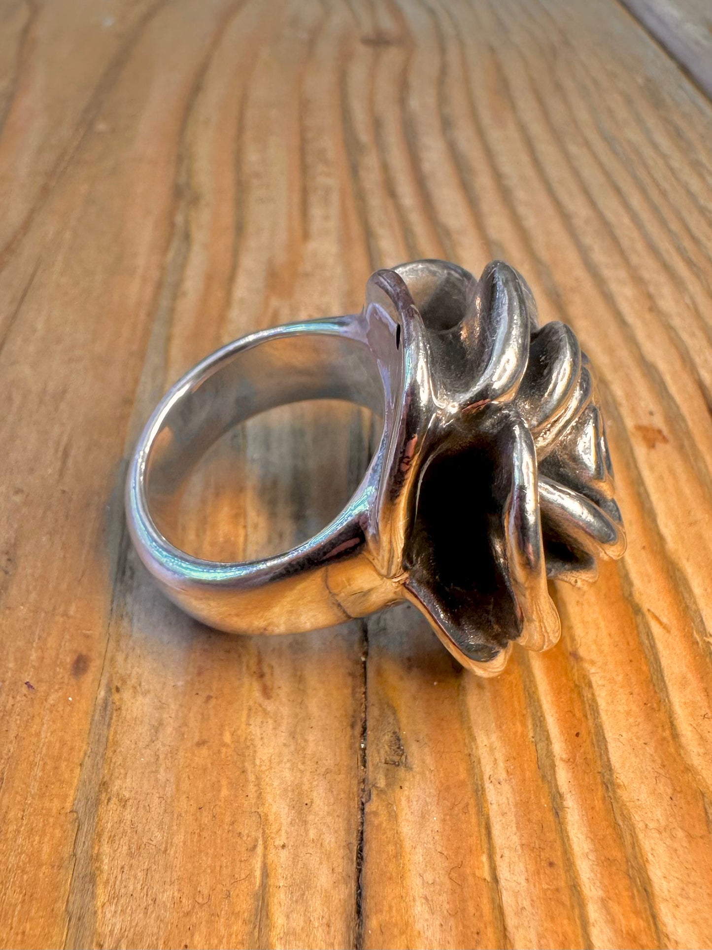 Large Rose Flower Hollow 925 Sterling Silver Size Q Ring