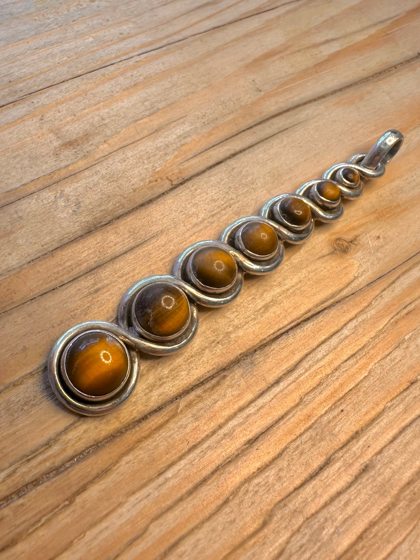 Vintage Tigers Eye Spiral 925 Sterling Silver Pendant
