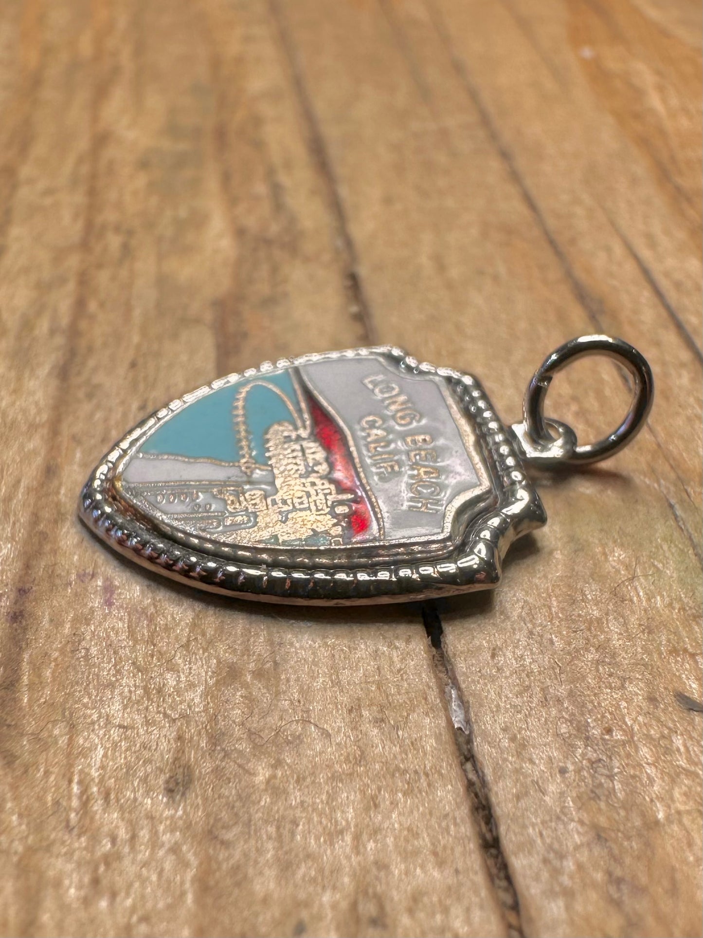 Vintage Enamel Long Beach Calif Shield 925 Sterling Silver Charm Pendant