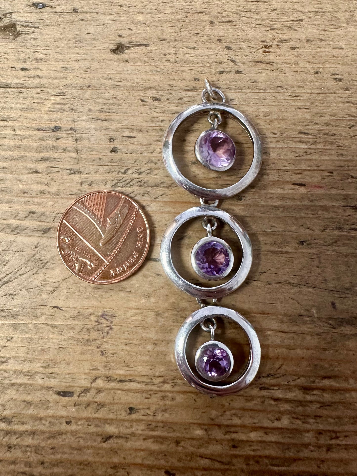 Vintage Purple Stone Dangle Circle 925 Silver Pendant