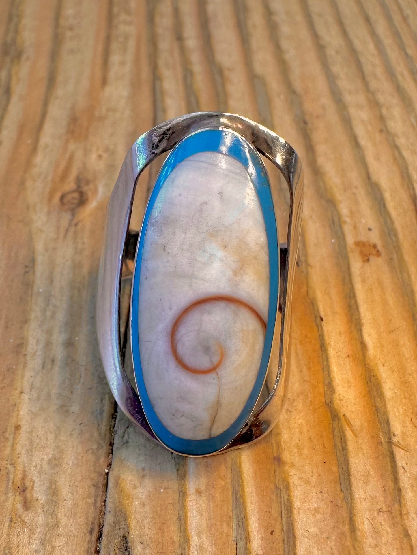 Eye of Shiva Blue Border 925 Sterling Silver Size N Ring
