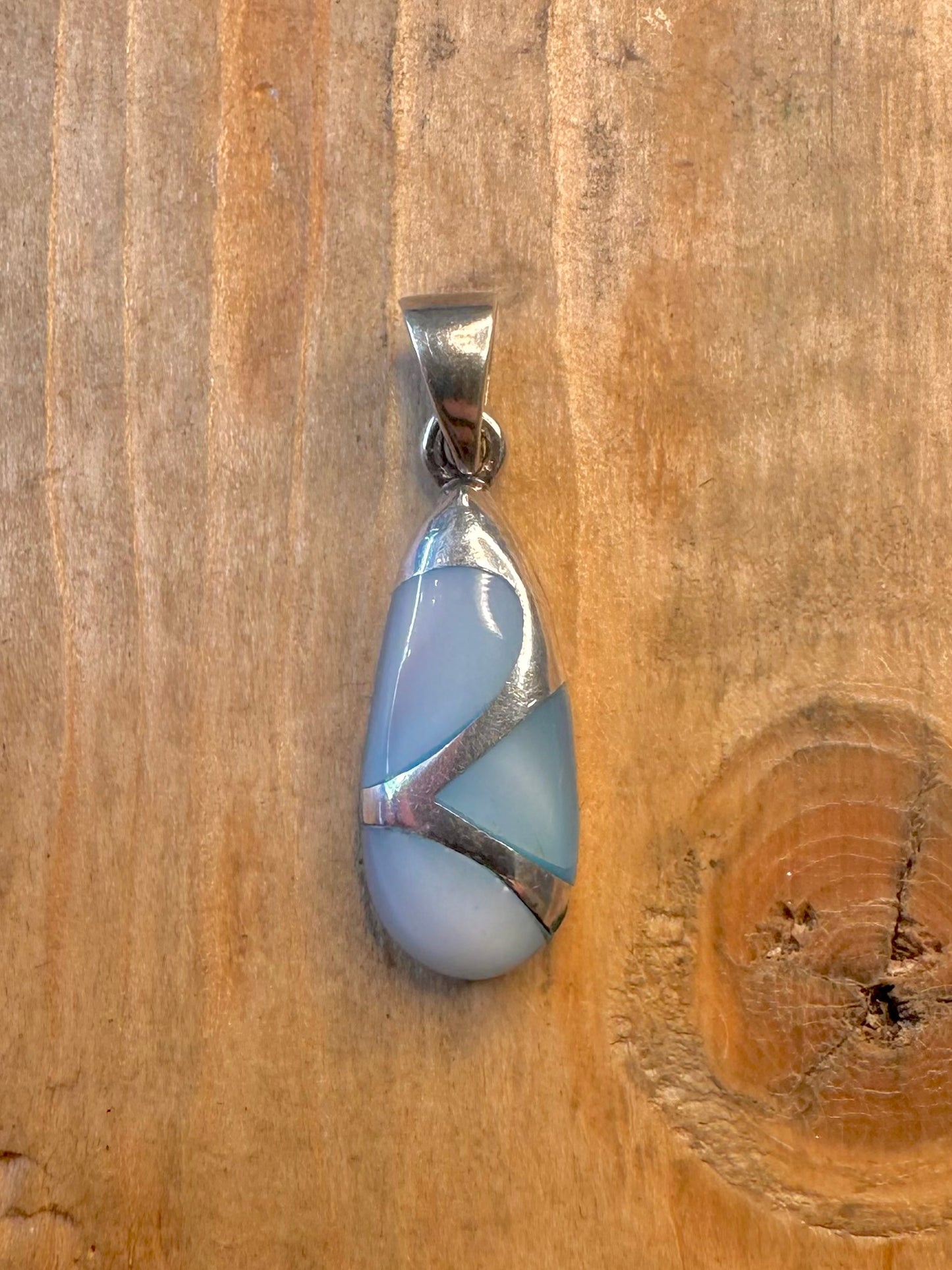 Blue Mother of Pearl Teardrop 925 Sterling Silver Pendant