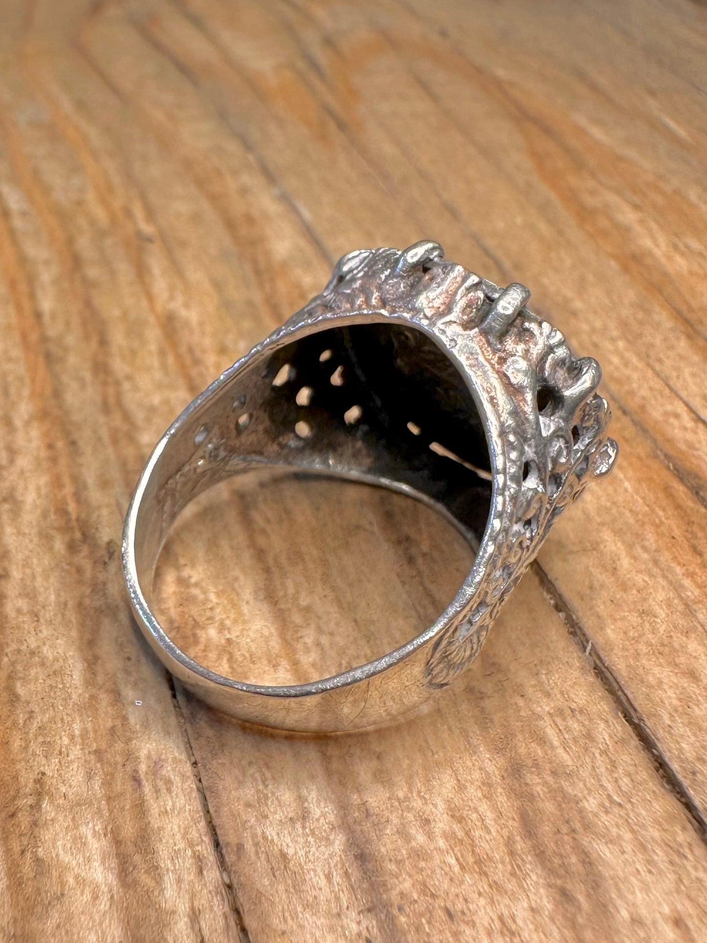 Vintage 1931 Threepence Coin Ornate 925 Sterling Silver Size M1/2 Ring