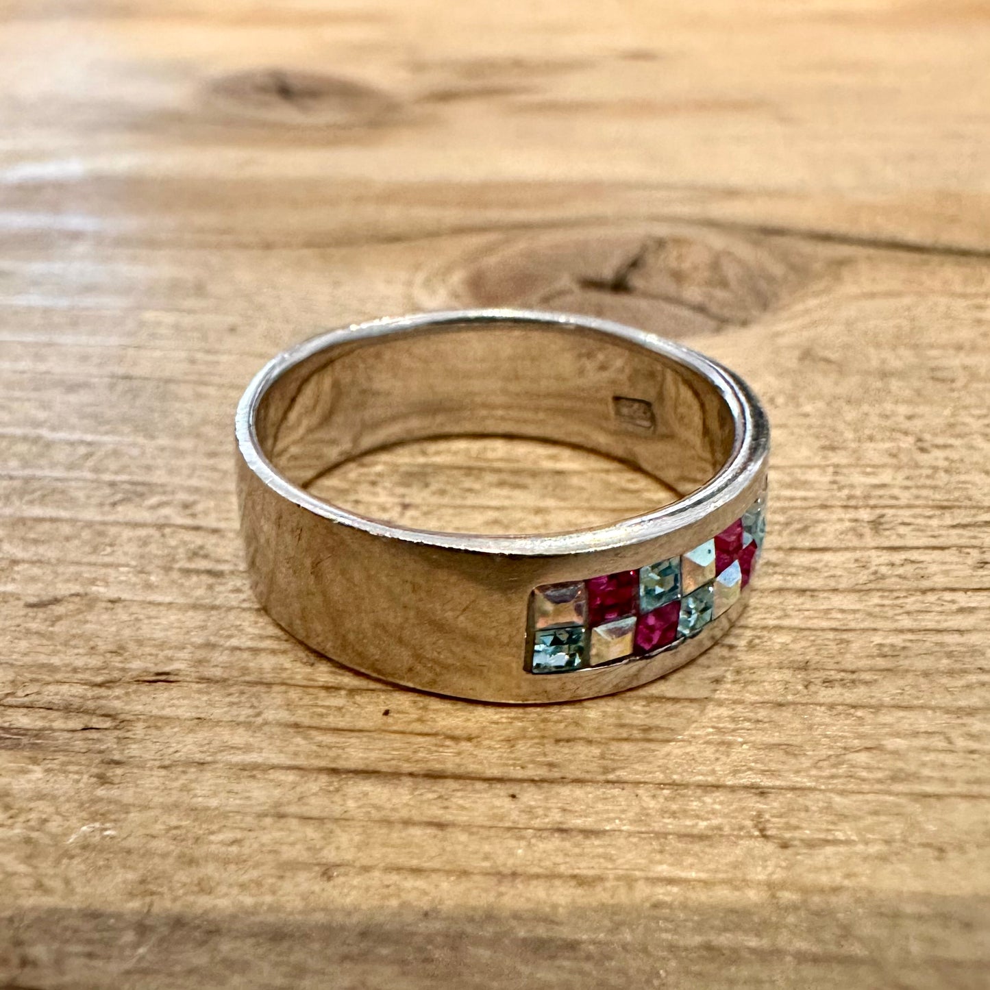 Modern Multi Coloured CZ Band 925 Silver Size U1/2 Ring