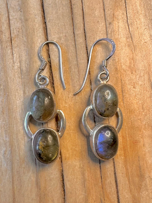 Vintage Labradorite Dangle 925 Silver Earrings