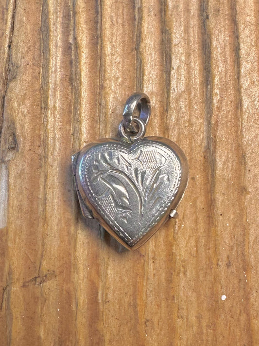 Heart Floral Engraved Locket 925 Sterling Silver Pendant