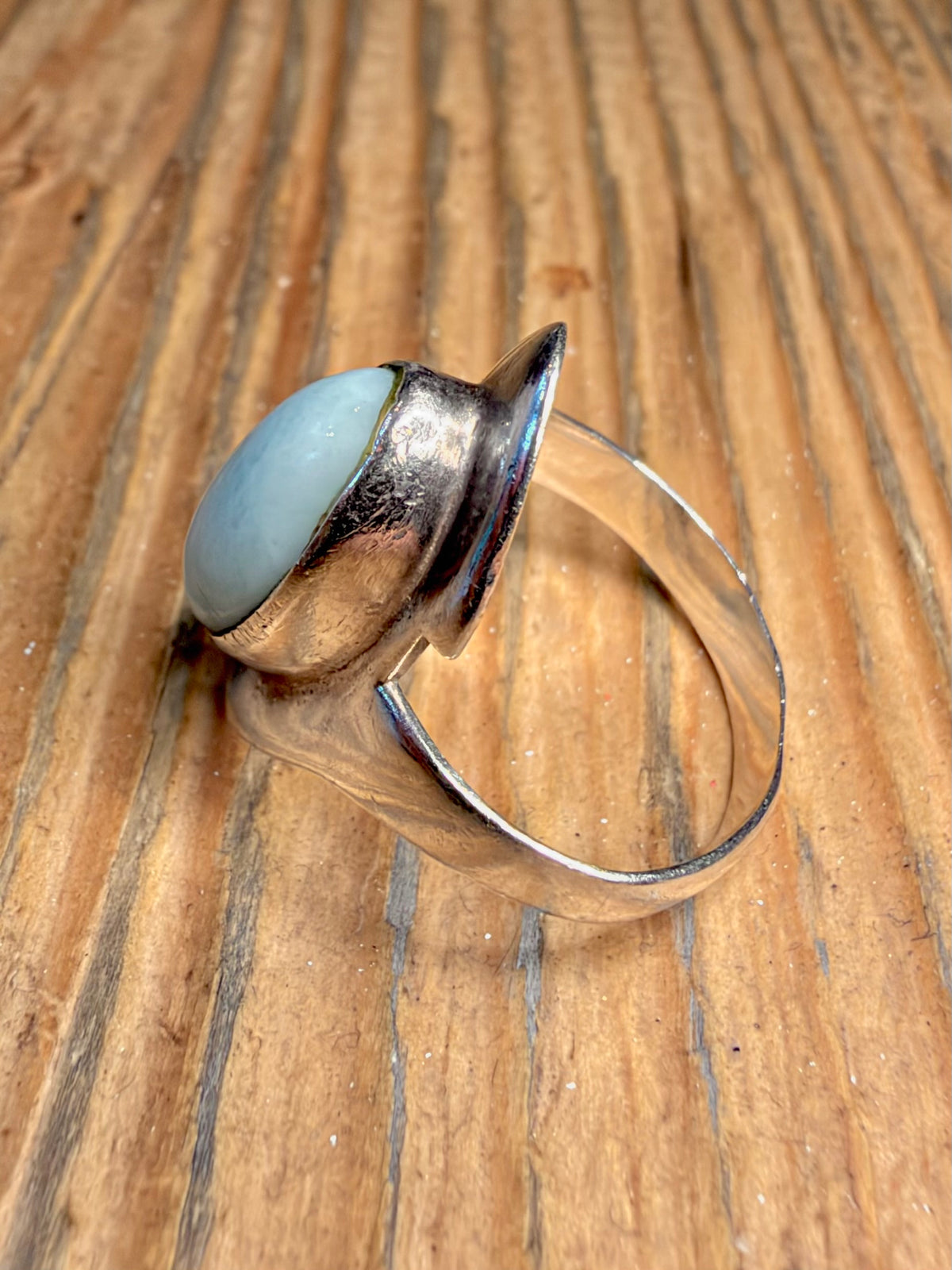 Abstract Larimar 925 Sterling Silver Size N Ring
