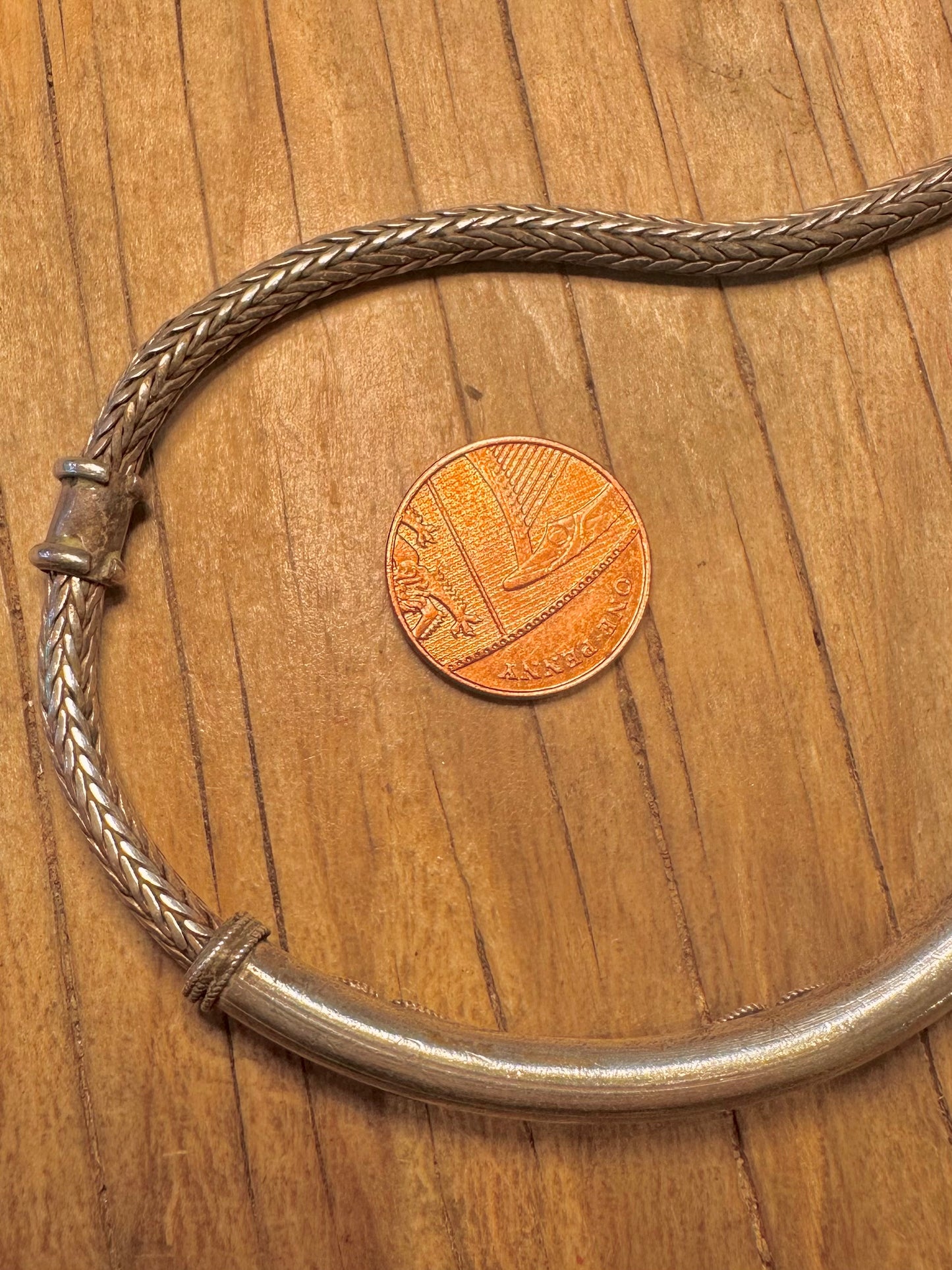 Vintage Tribal Woven Chain Bar 925 Sterling Silver 17 inch Necklace