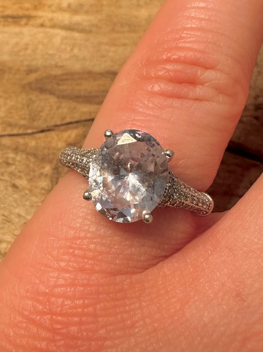 Vintage CZ White Elanza 925 Silver Size M Ring