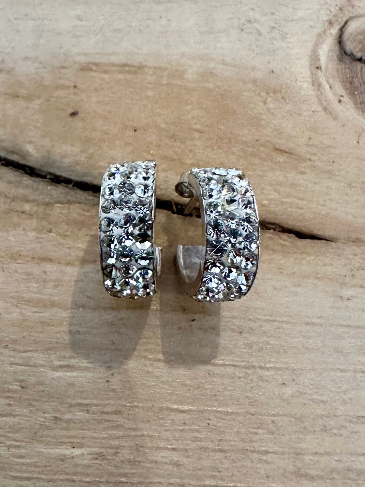 Modern CZ Stone Half Hoops 925 Silver Earrings