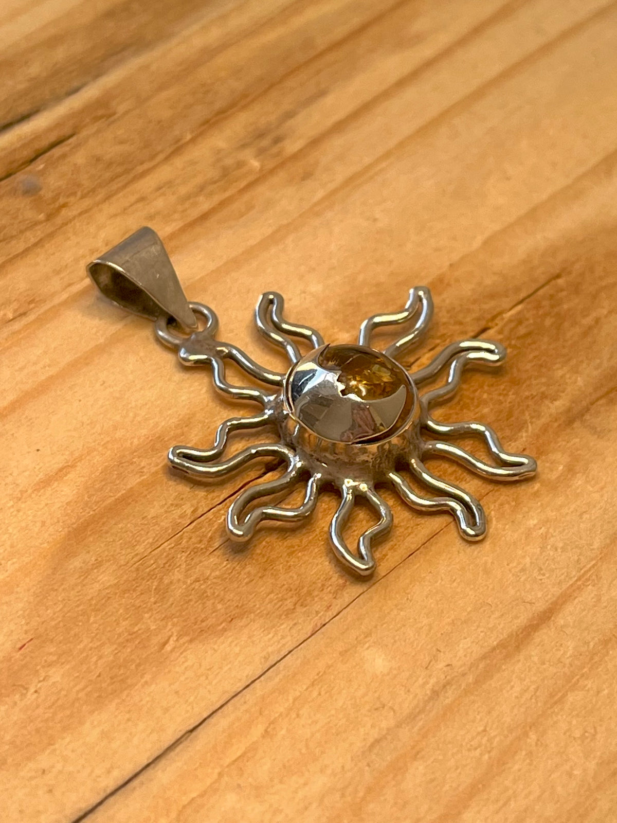 Sun and Moon Amber 925 Mexico Sterling Silver Pendant