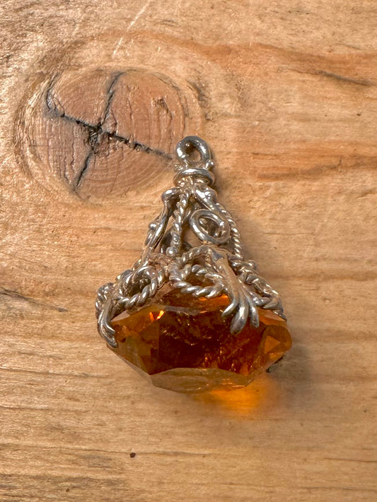 Vintage Citrine Filigree 925 Silver Pendant