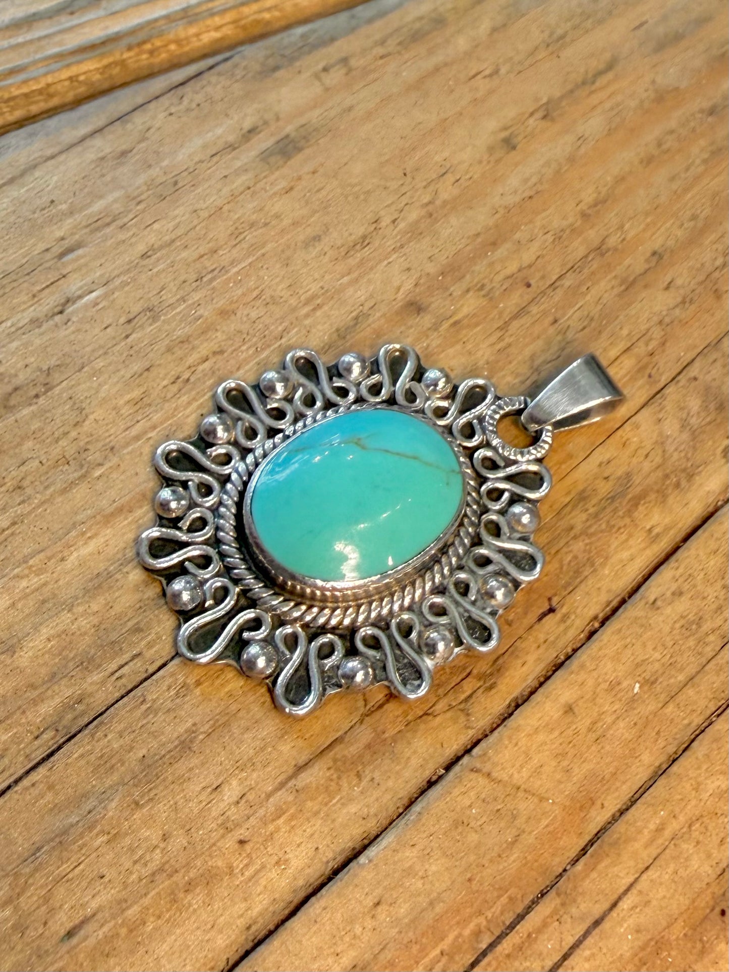 Southwestern Style Mexican Turquoise 925 Sterling Silver Pendant