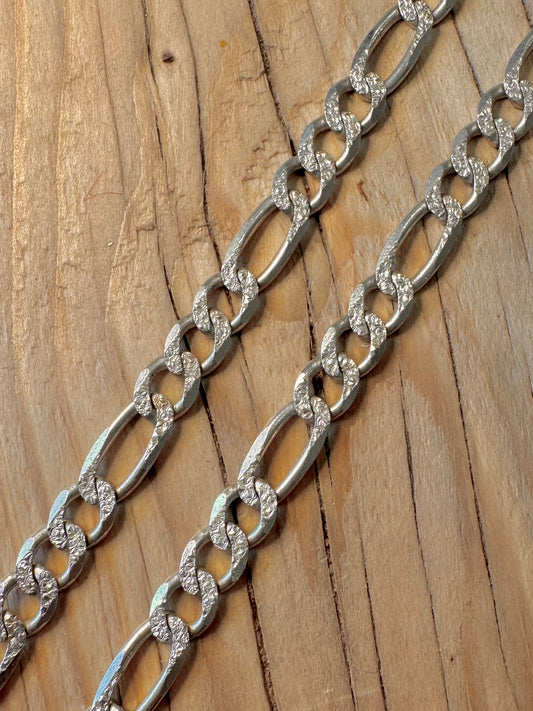 Vintage Italian Textured Figaro Chain 925 Silver 19.5 inch Necklace