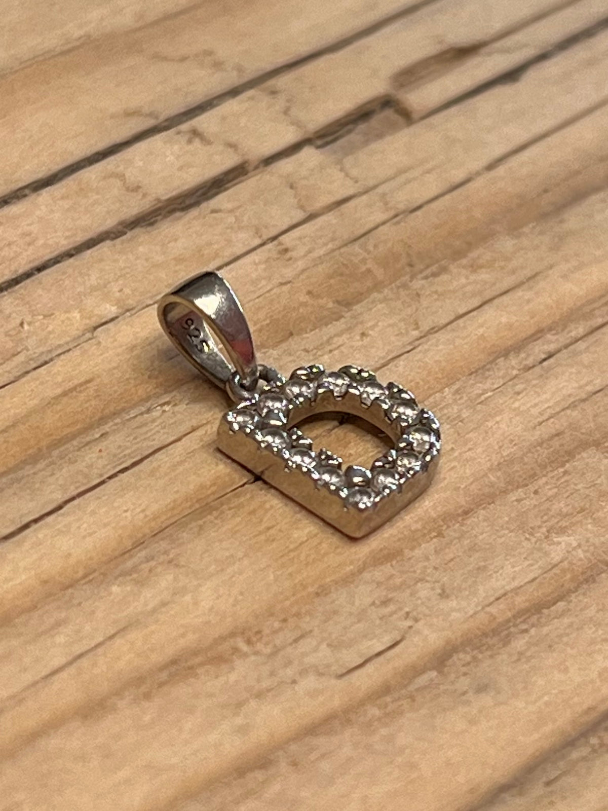 Small Rhinestone D 925 Sterling Silver Pendant
