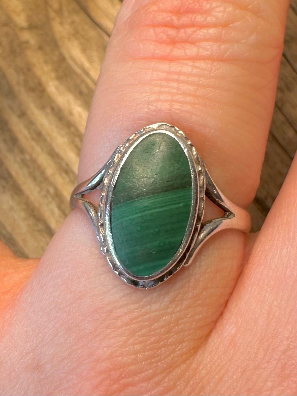 Ovaler Malachit 925er Sterling Silber Ring Größe P1/2