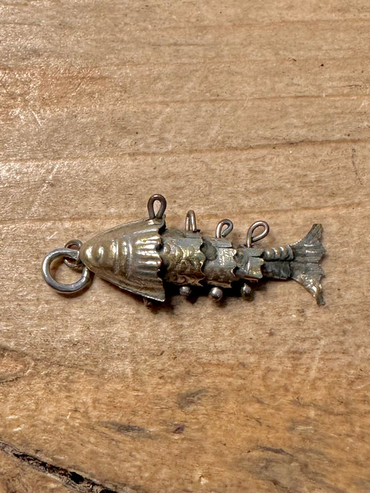 Vintage Articulated Fish Silver Charm Pendant