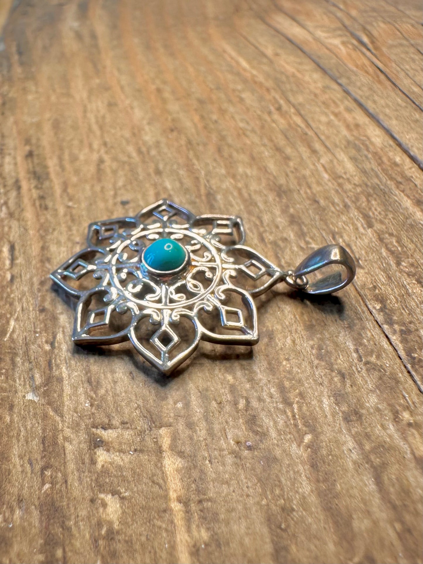 Turquoise Intricate Floral Design 925 Sterling Silver Pendant