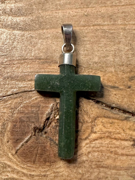 Vintage Jade Cross 925 Silver Pendant