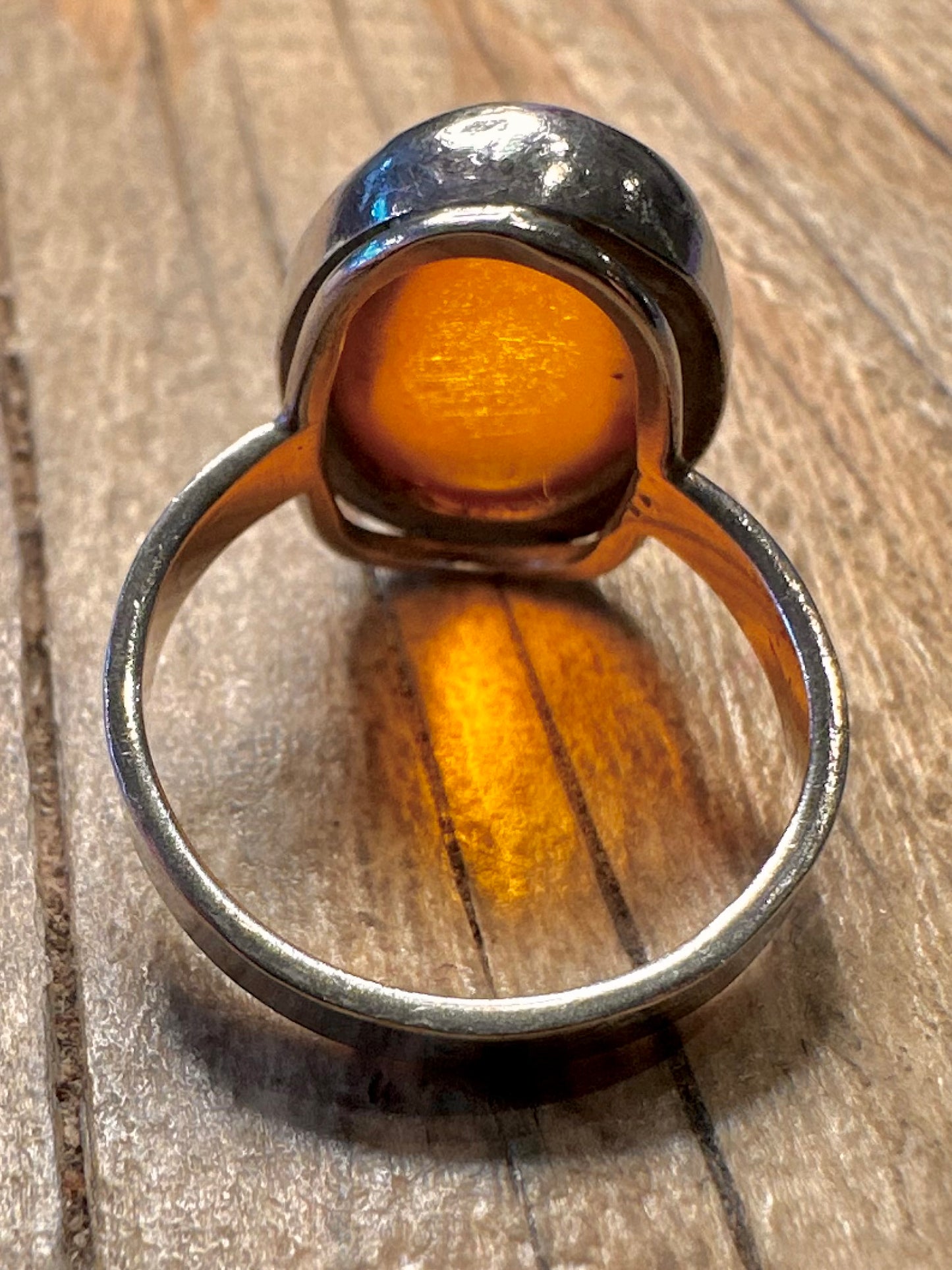 Vintage Oval Amber 925 Sterling Silver Size P Ring