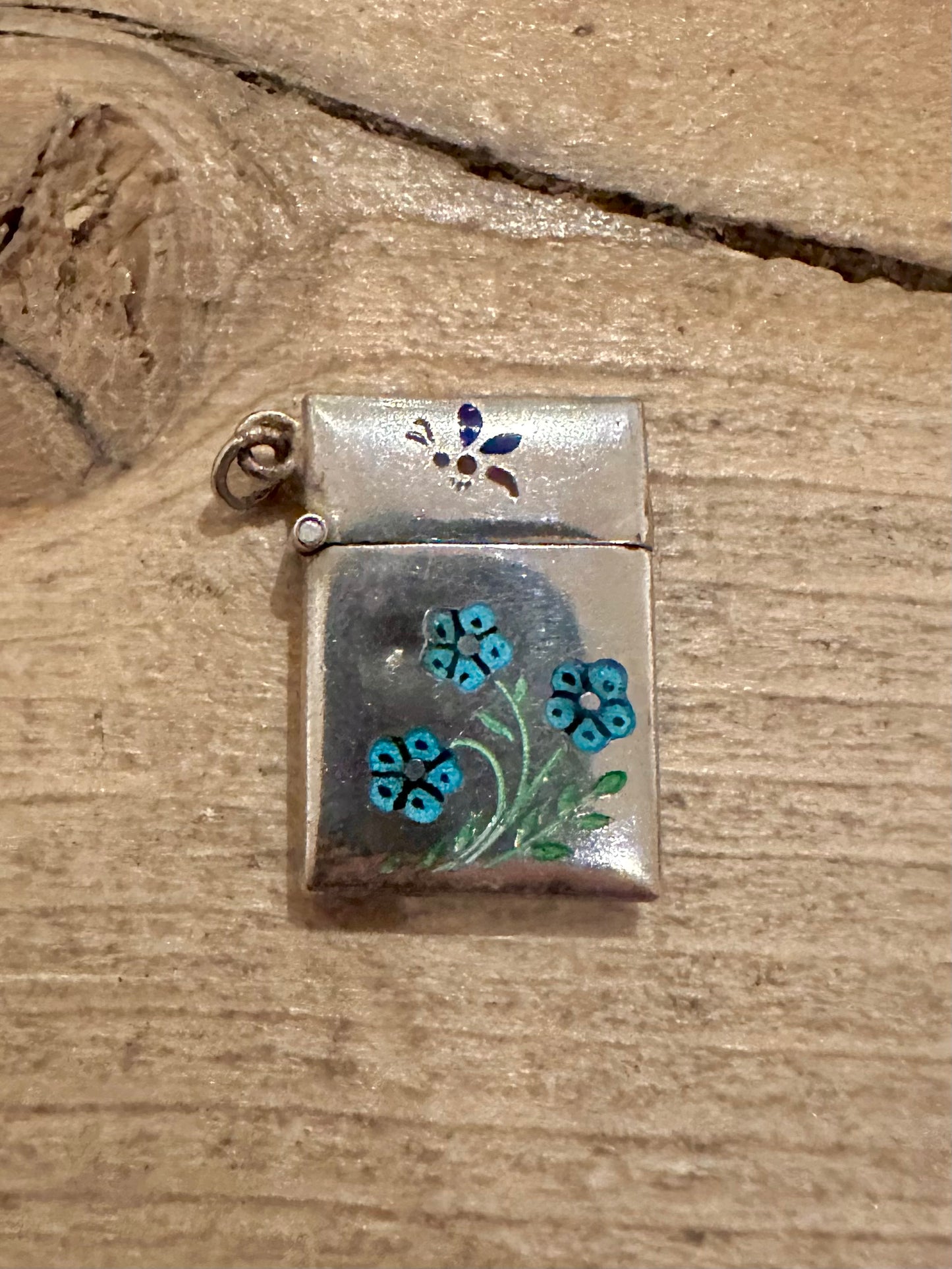 Vintage Enamel Calling Card Case 925 Silver Pendant