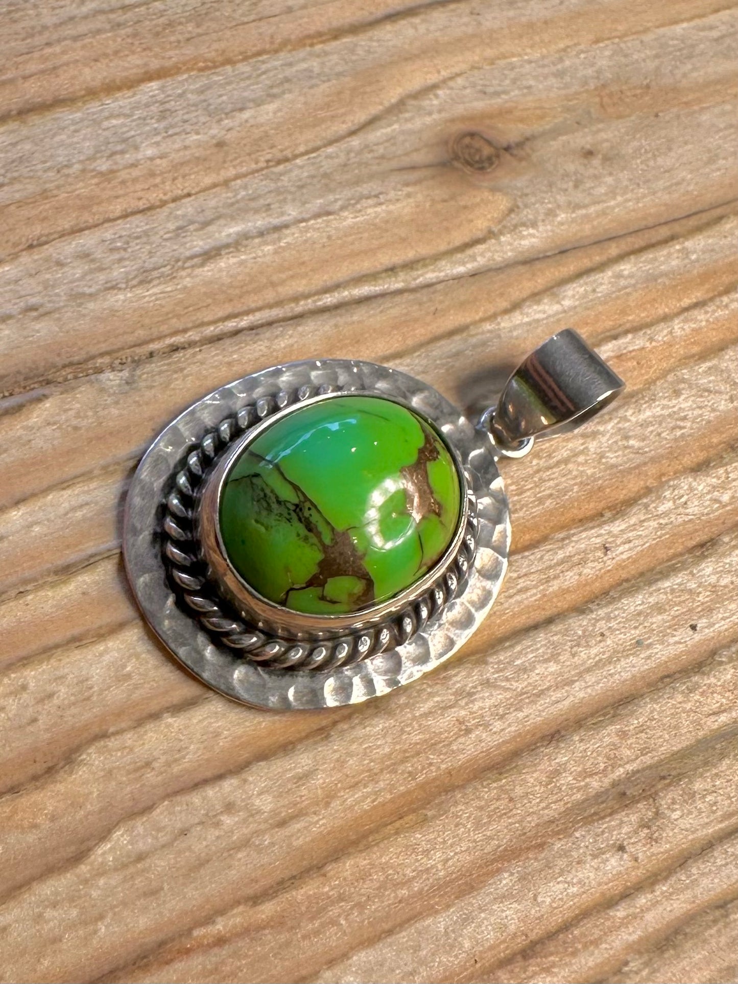 Vintage Green Turquoise Oval 925 Sterling Silver Pendant