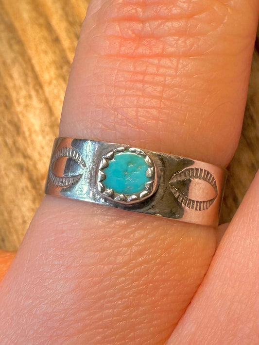 Native American Turquoise USA Maker LM 925 Sterling Silver Size Q Ring
