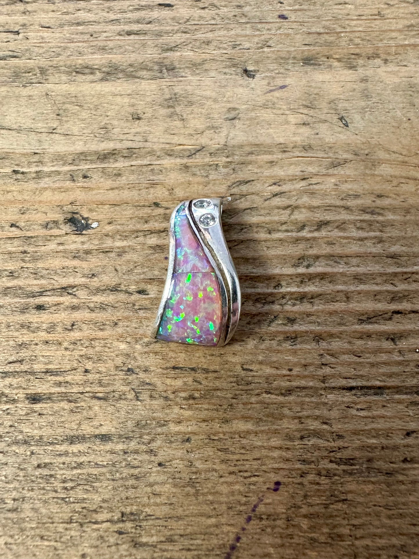 Modernist Opal and CZ 925 Silver Pendant