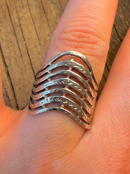Wavy Layer Engraved 925 Sterling Silver Size T Ring