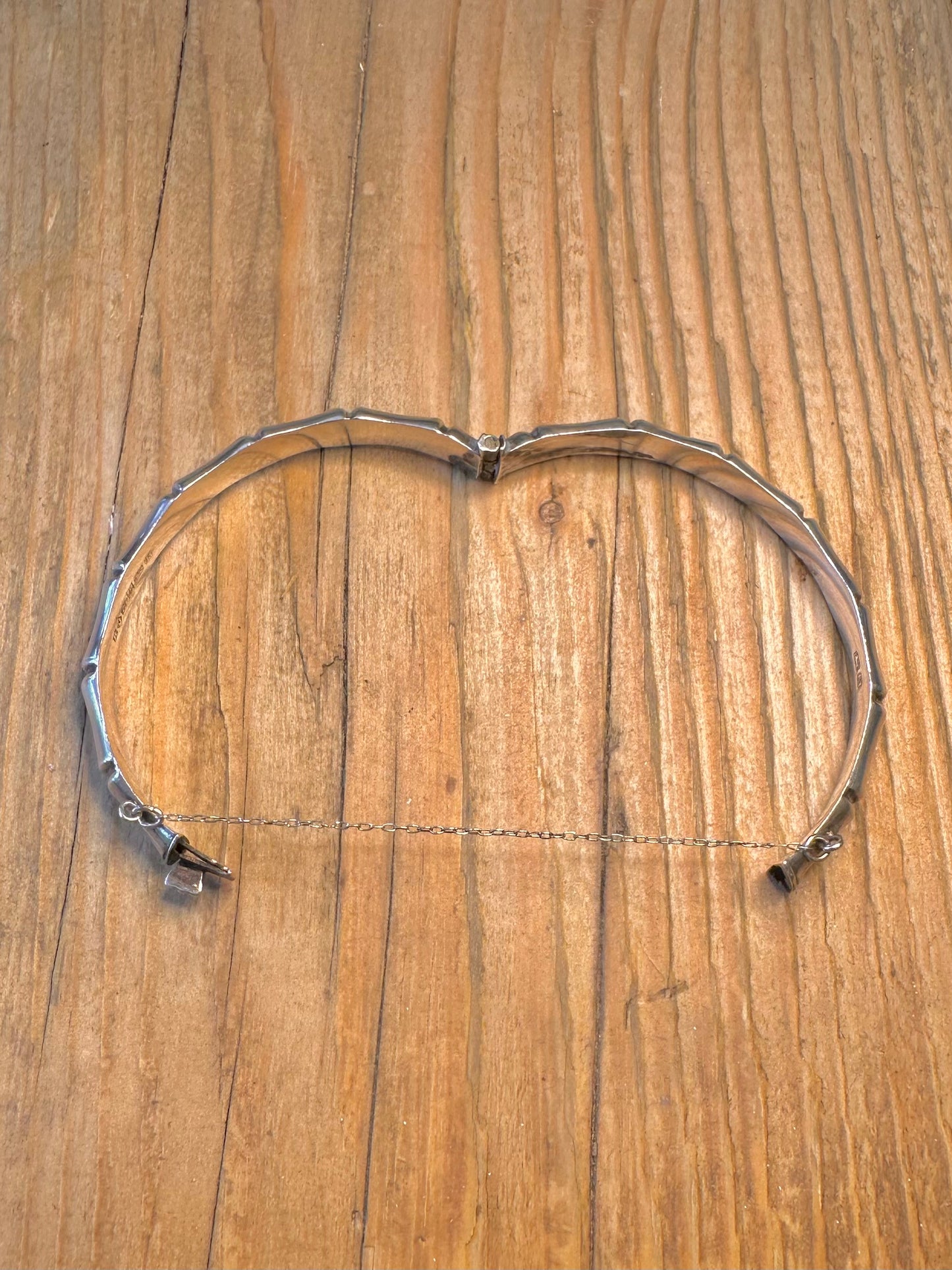 Bamboo Style 1984 with Safety Chain 925 Sterling Silver Bangle