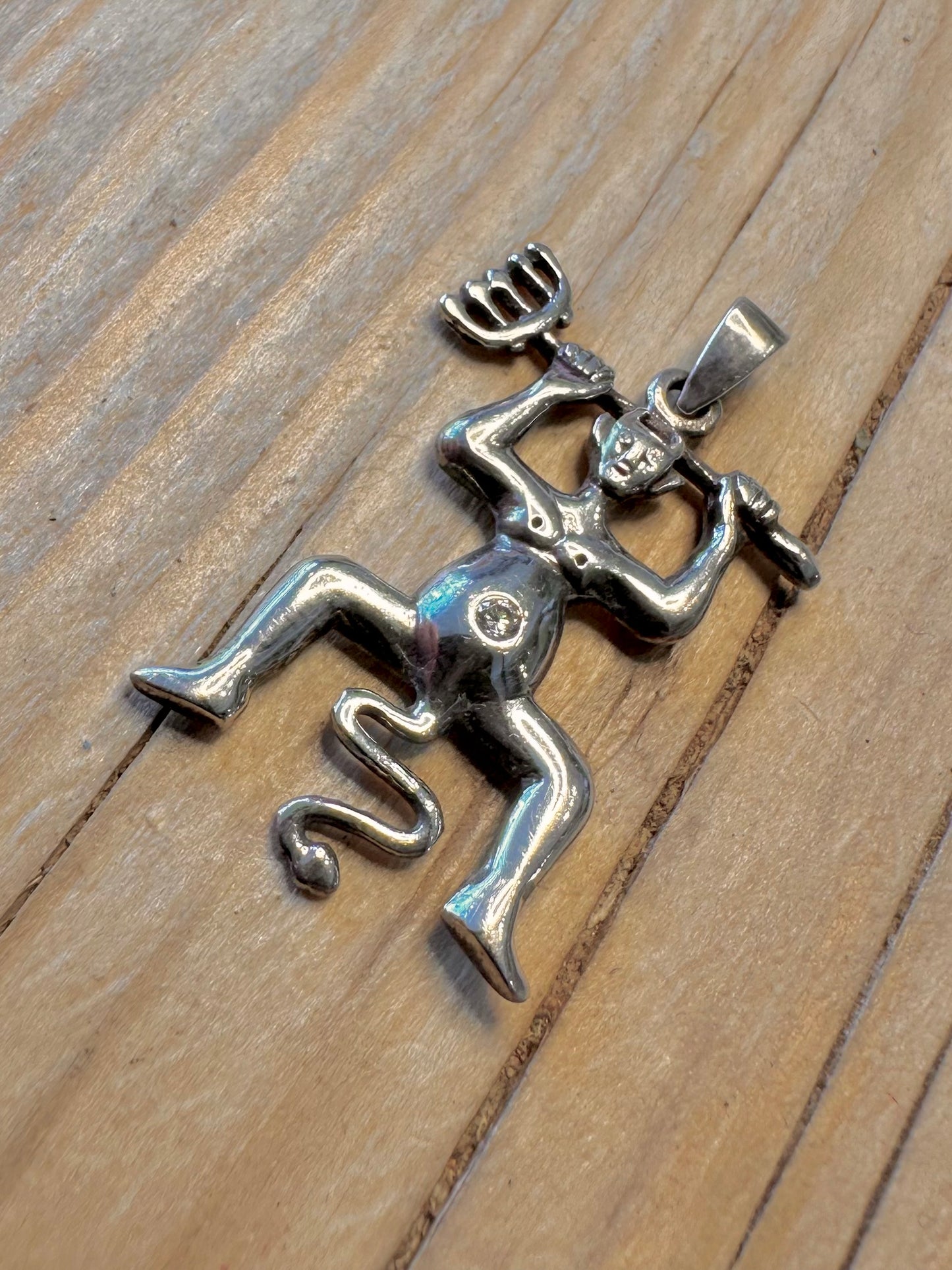 Vintage Devil with White Stone 925 Silver Pendant
